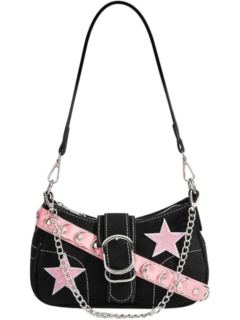 Cute Y2k Purse for Women, Star Embroidery Pattern with Chain Strap Shoulder Bag,
